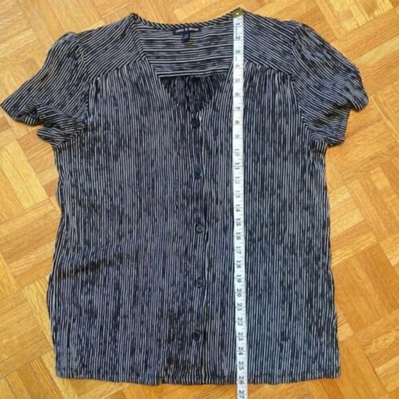 Cable & Gauge Blouse Medium Button Down Black White Striped Minimalist - Picture 8 of 9